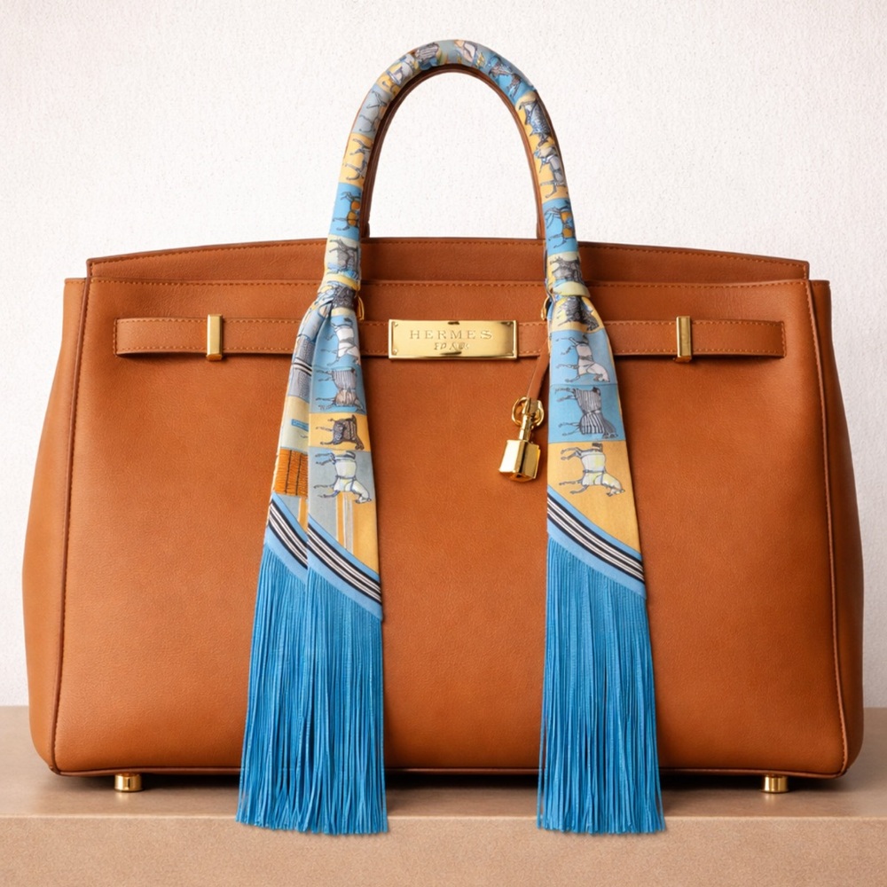 BLUE HORSE EQUESTRIAN FAUX LEATHER TASSELED SKINNY SCARF BAG HANDLE WRAP TIE